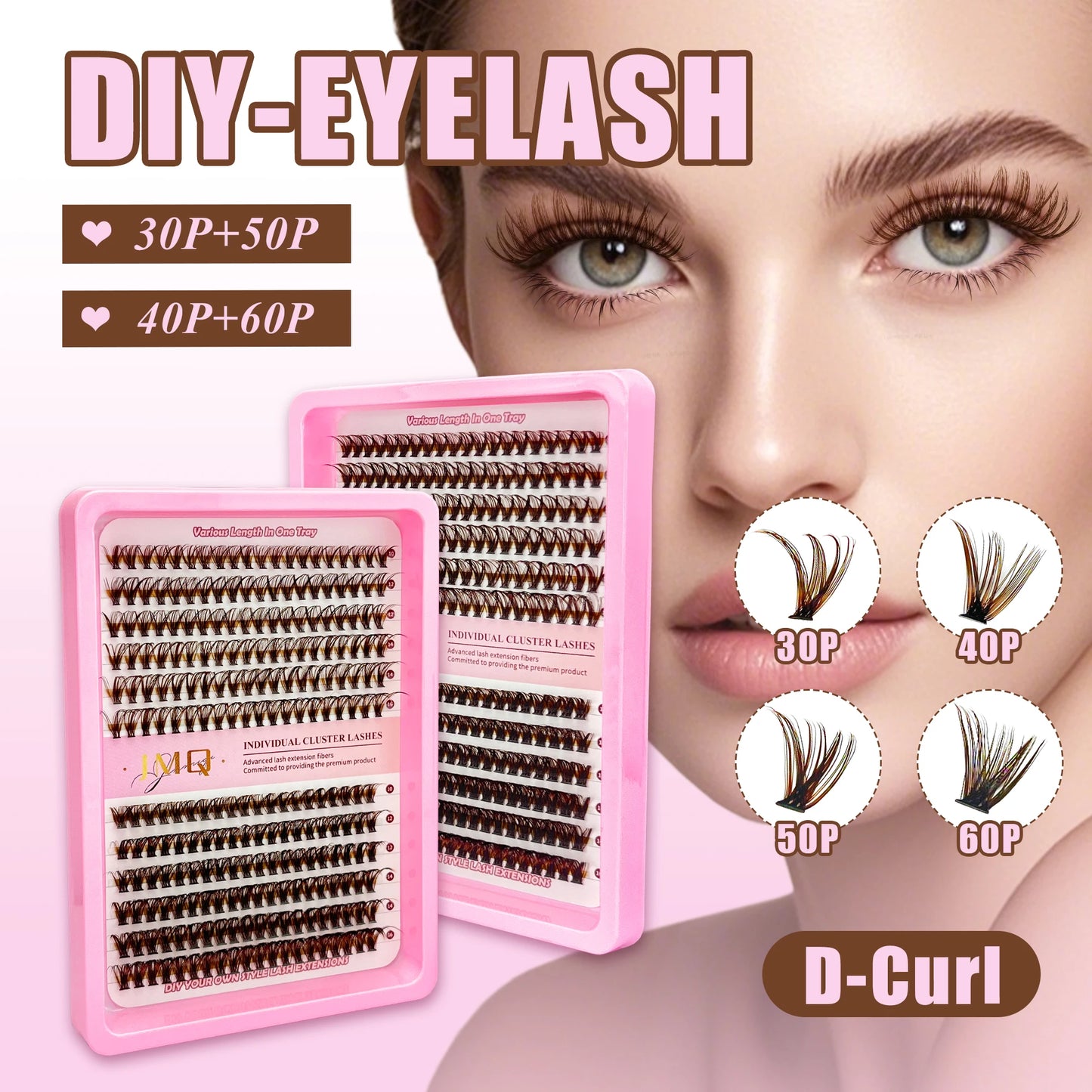 LAKANAKU Dark Brown Cluster Lashes 30D 50D 40D 60D D Curl Wispy Individual Lashes