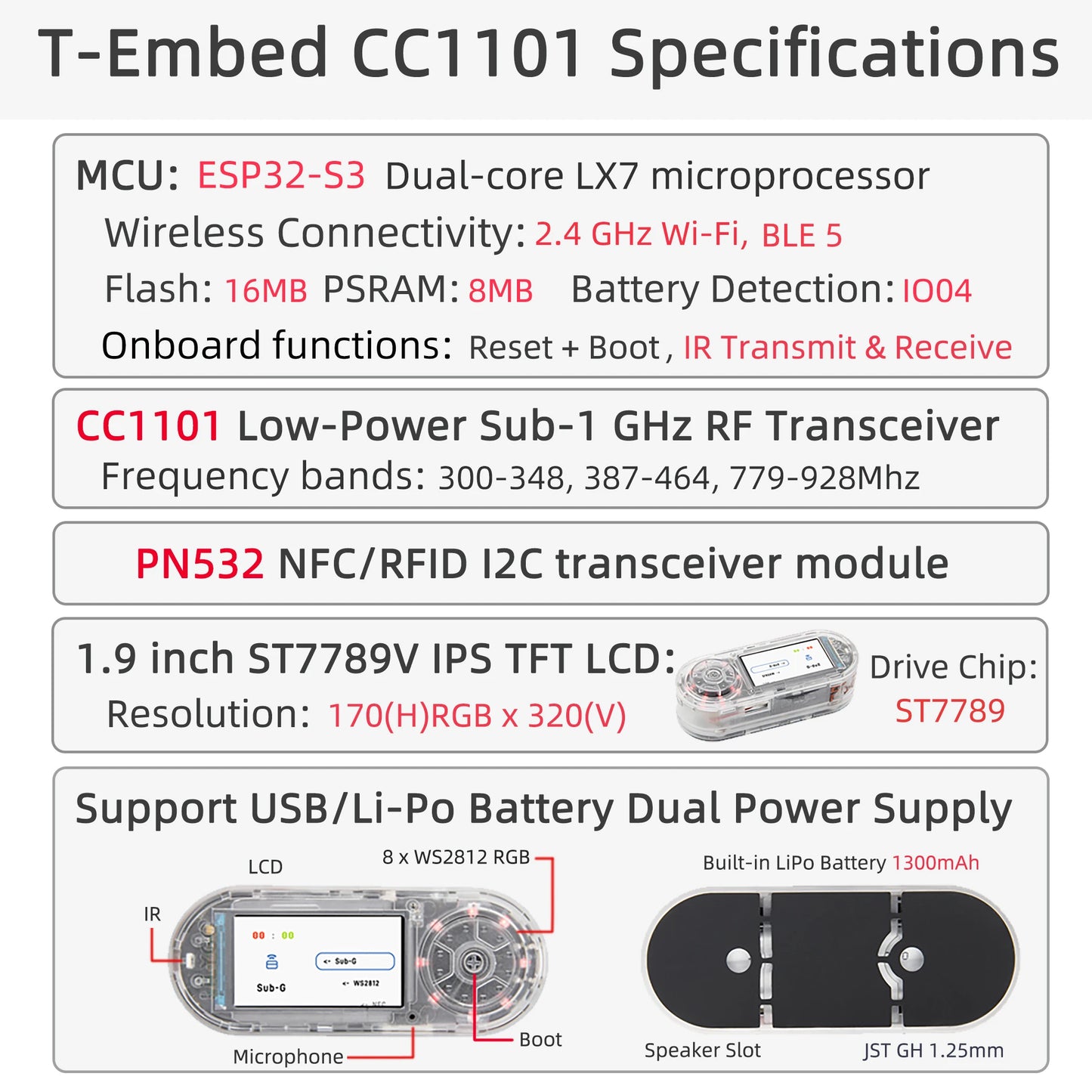 Module LCD Board Built-in Battery 1300mAh