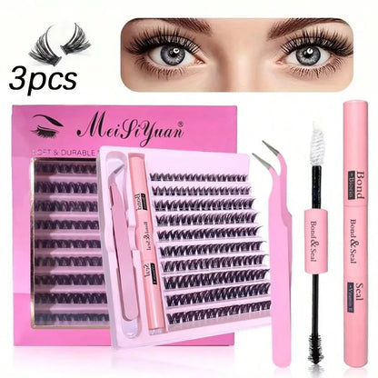 3D 190 PCS Cluster Lashes Kit DIY Lash Extension Set with Glue Accessories Eyelash Curler Lash Bond And Seal Makeup Tools