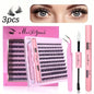 3D 190 PCS Cluster Lashes Kit DIY Lash Extension Set with Glue Accessories Eyelash Curler Lash Bond And Seal Makeup Tools