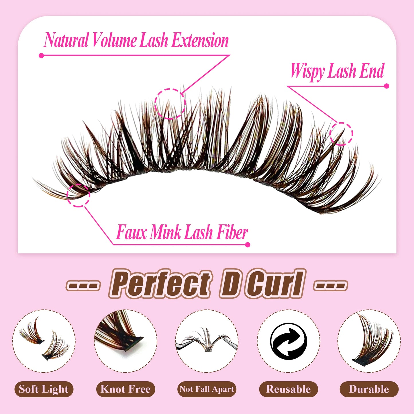 LAKANAKU Dark Brown Cluster Lashes 30D 50D 40D 60D D Curl Wispy Individual Lashes