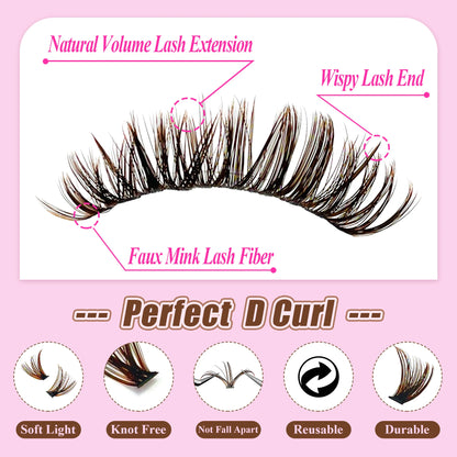 LAKANAKU Dark Brown Cluster Lashes 30D 50D 40D 60D D Curl Wispy Individual Lashes