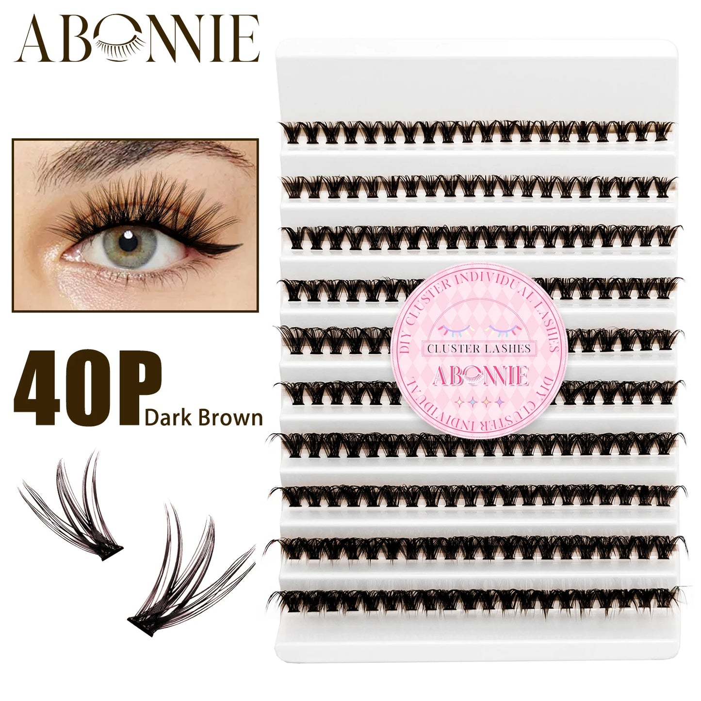 ABONNIE Dark Brown Diy Cluster Lashes 40D 60D D Curl Individual